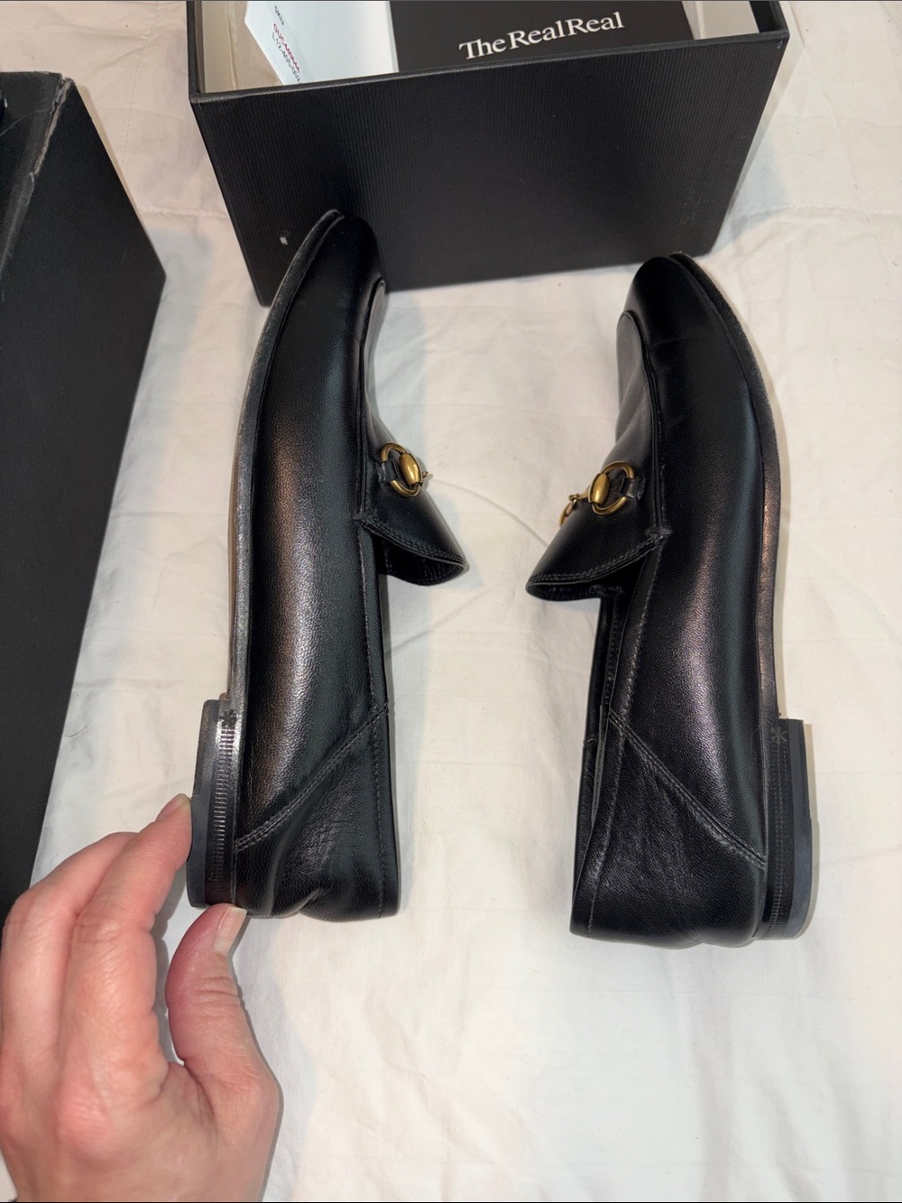Gucci Black Leather Loafers with Gold Horsebit SZ 36 - Picture 5 of 10